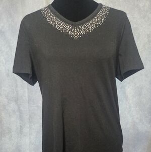 Coral Bay Black Studded Short Sleeve Top